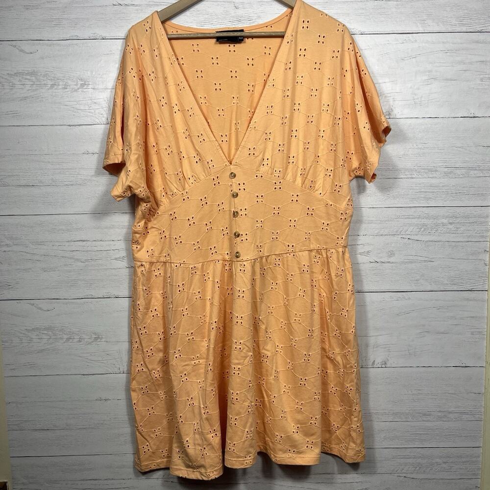 ASOS Designs womens peach cotton v neck dress size 14 Tall buttons cutout